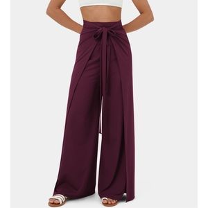 Halara Red Burgundy High Waisted Lace Up Split Hem Palazzo Wide Leg Flowy Pants